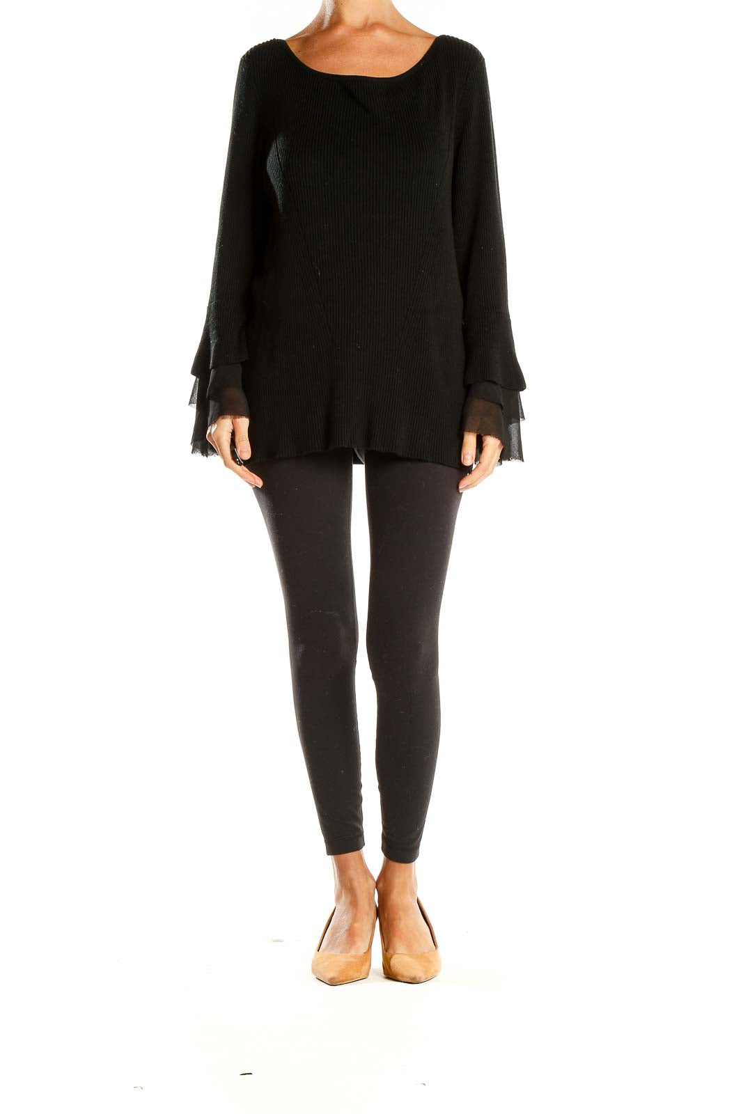 Black Ribbed Knit All Day Wear Top