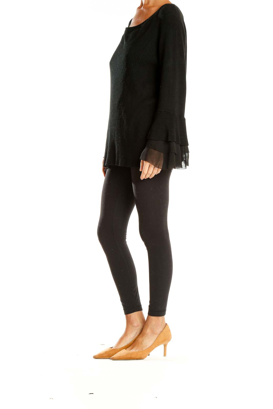 Black Ribbed Knit All Day Wear Top