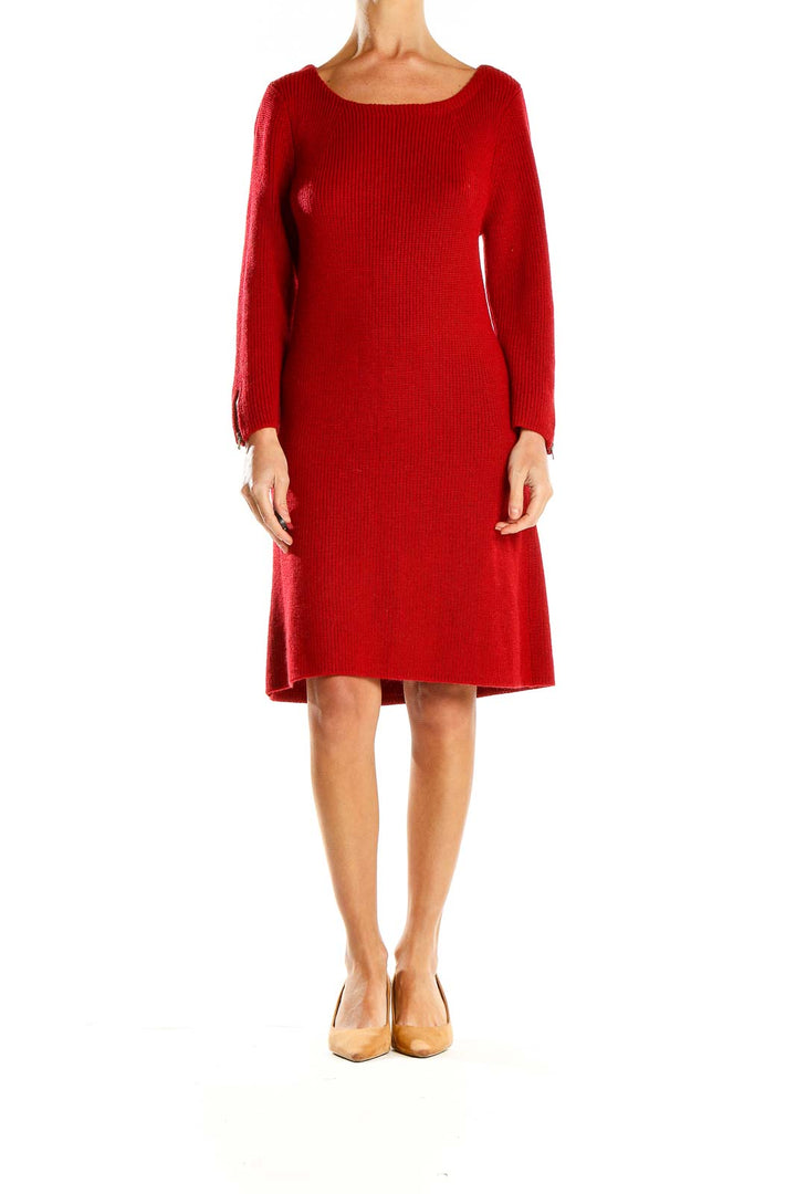 Red Knit Classic A-Line Dress