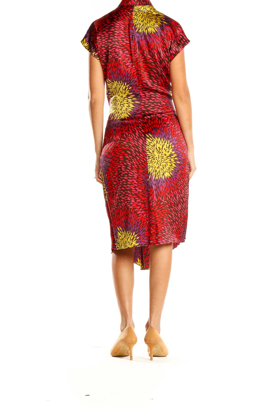 Red Printed Retro Silk Midi Dress