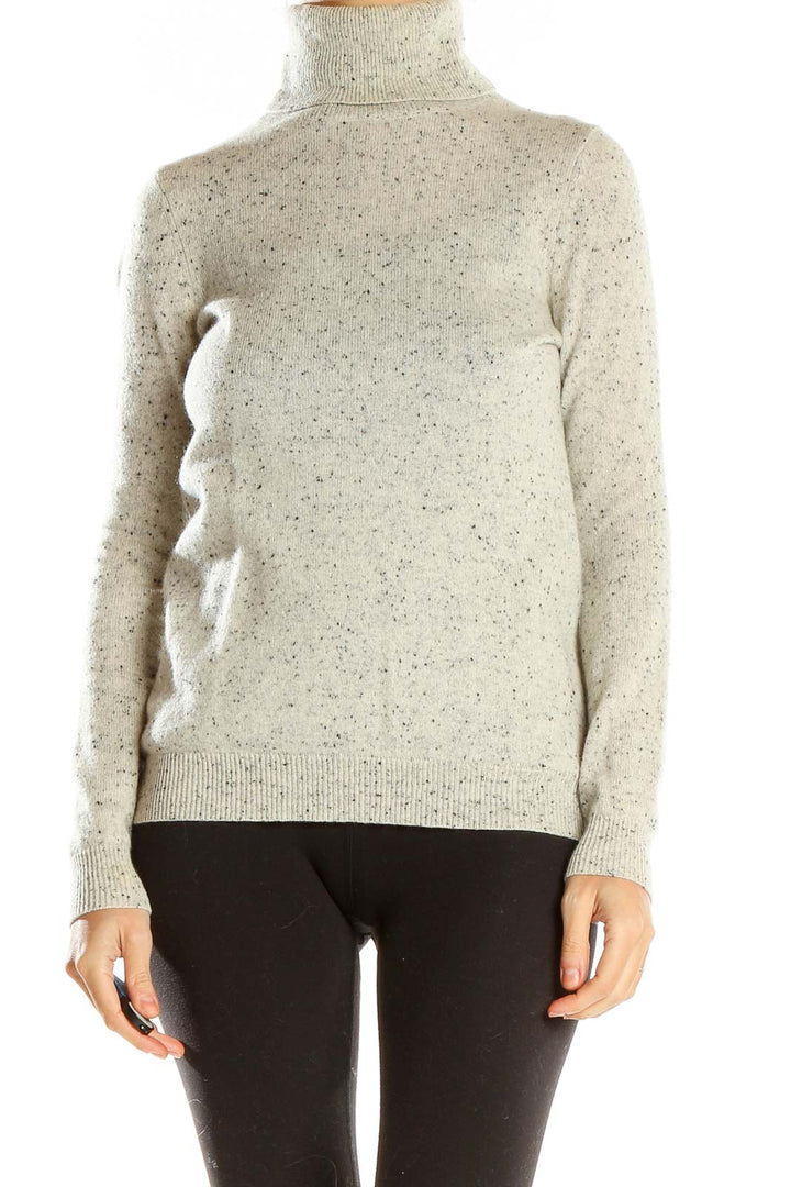 Gray Textured Cashmere Turtleneck Sweater