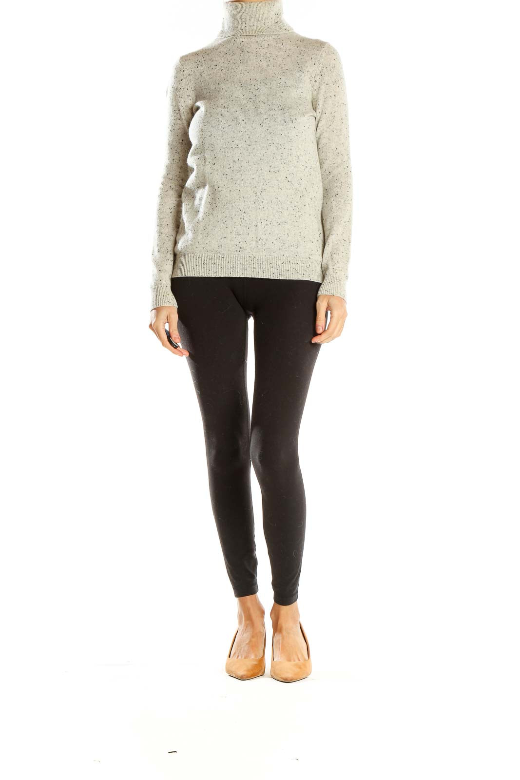 Gray Textured Cashmere Turtleneck Sweater