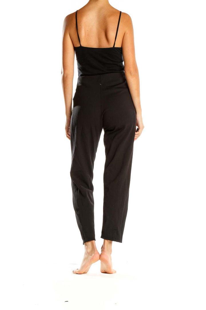 Black Ribbed Cropped Casual Pants