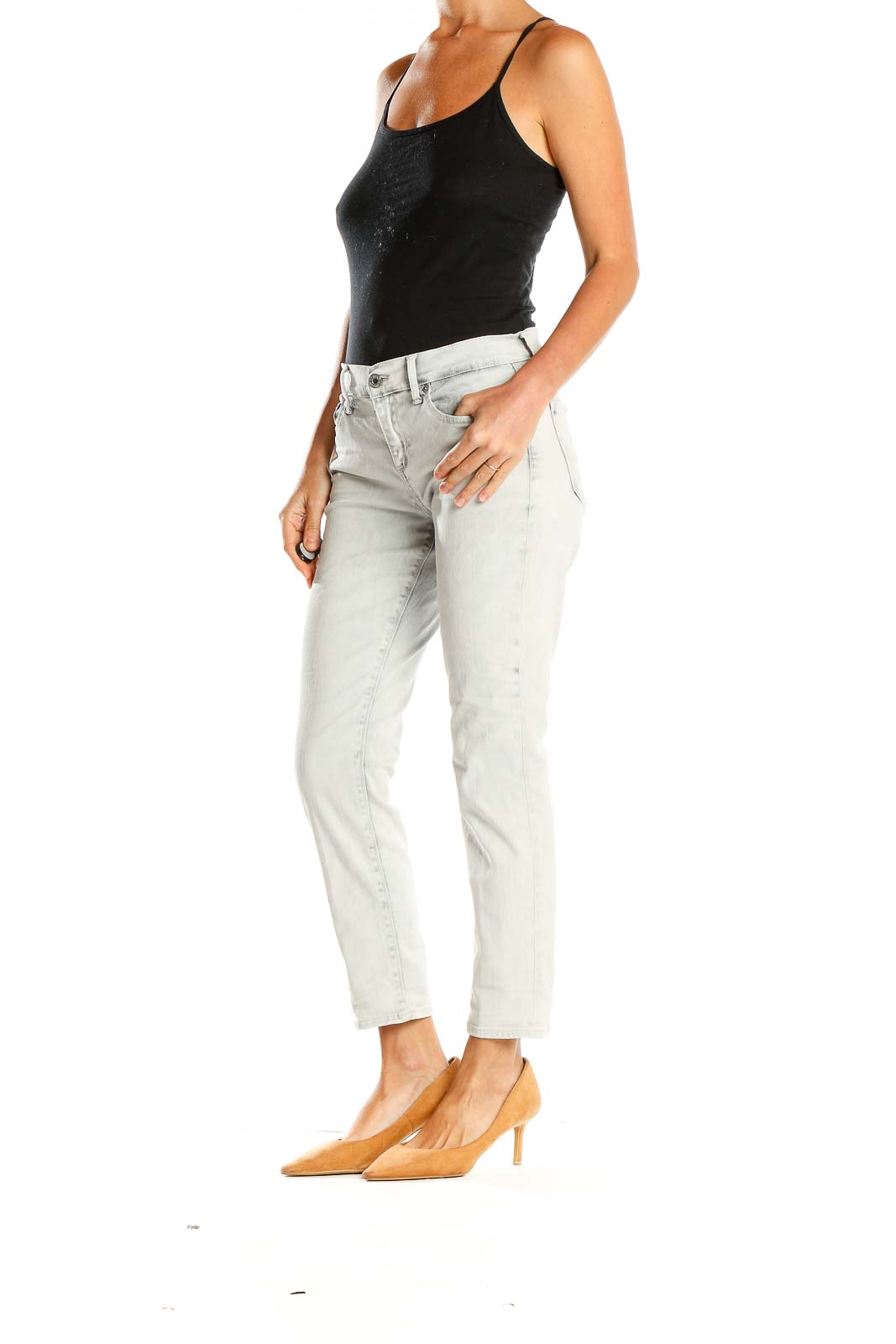 White Cropped Low Rise Jeans