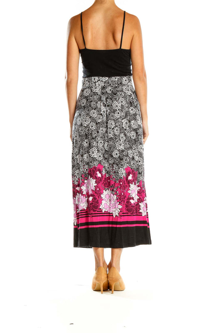 Gray Pink Floral Print Maxi Skirt