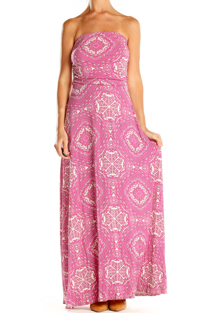 Pink Printed Bohemian Beach Column Dress