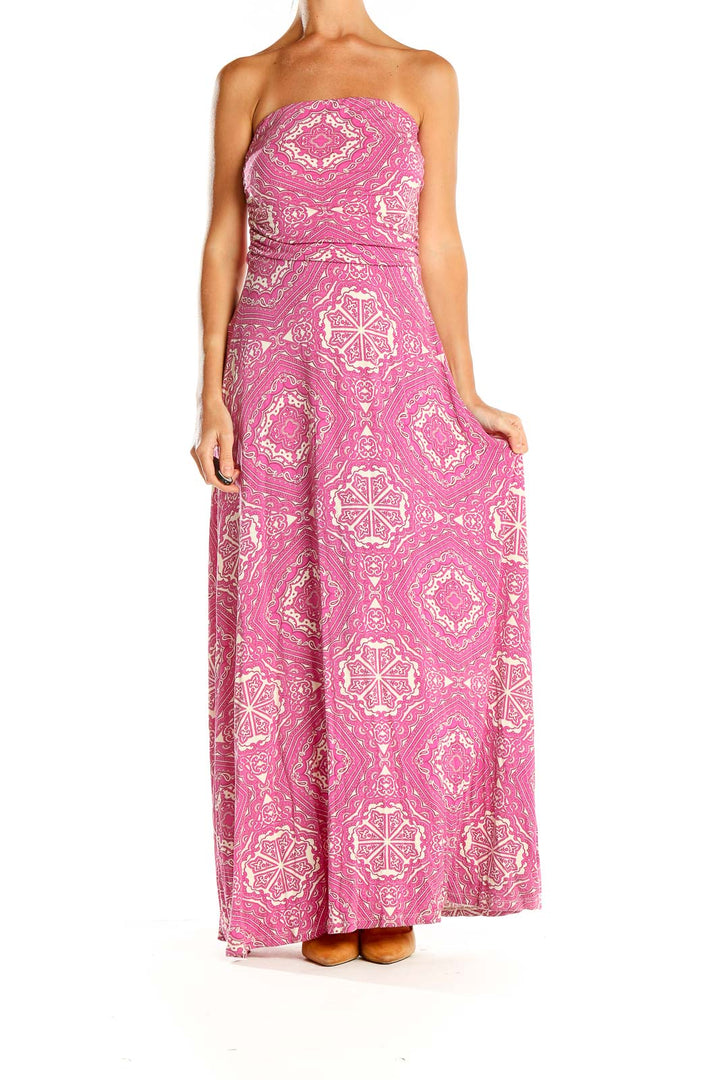 Pink Printed Bohemian Beach Column Dress