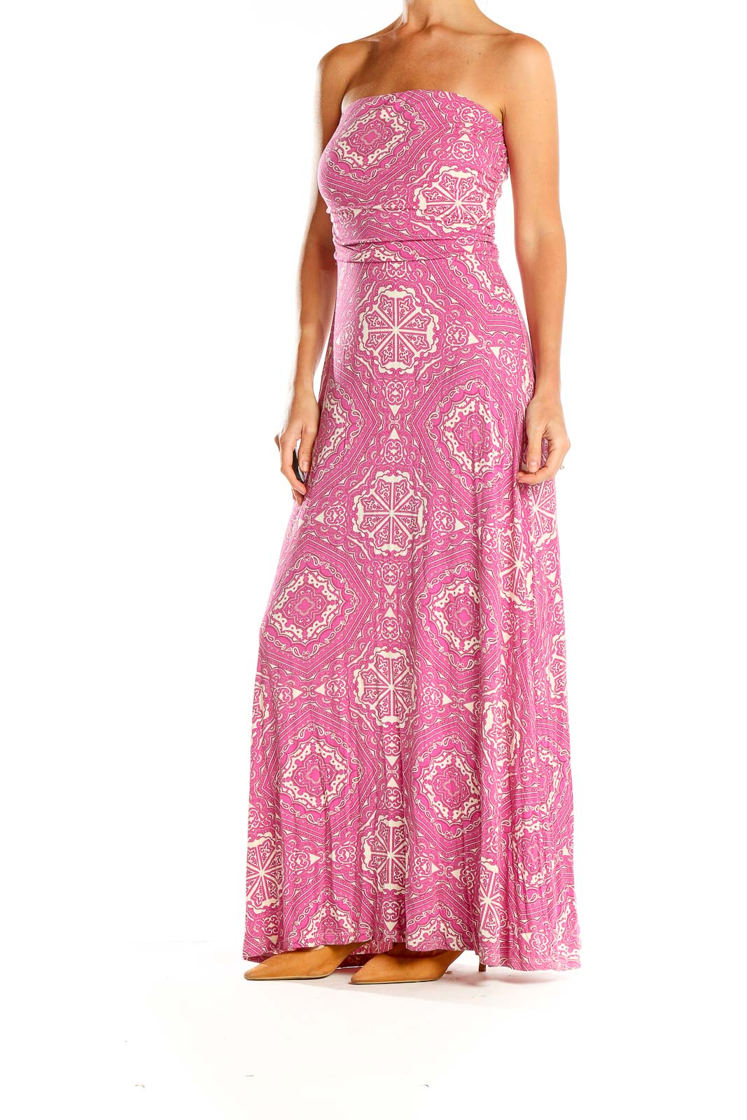 Pink Printed Bohemian Beach Column Dress