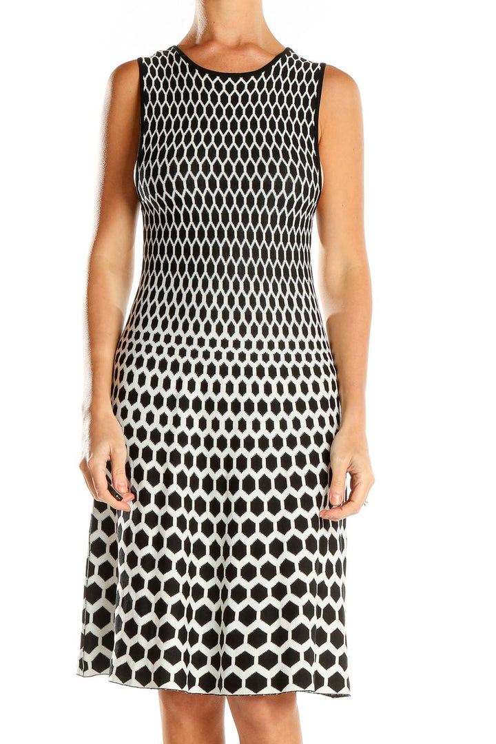 White Black Printed Classic Fit & Flare Dress