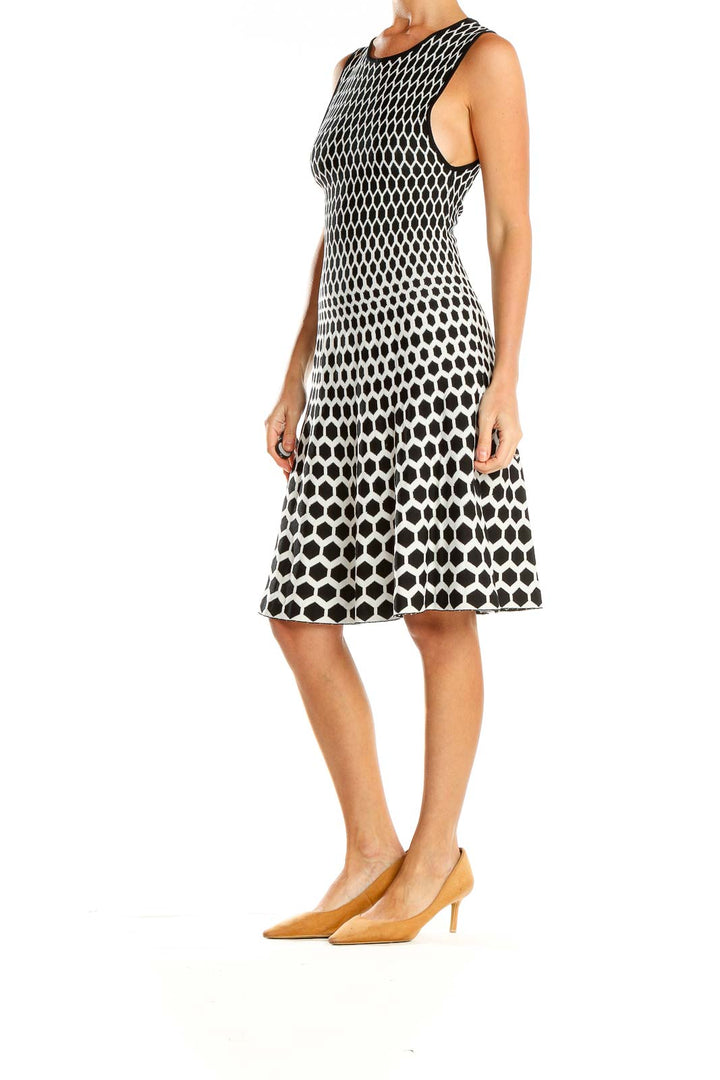 White Black Printed Classic Fit & Flare Dress