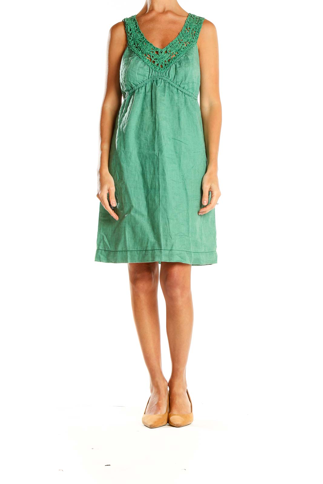 Green Linen Retro Fit & Flare Dress