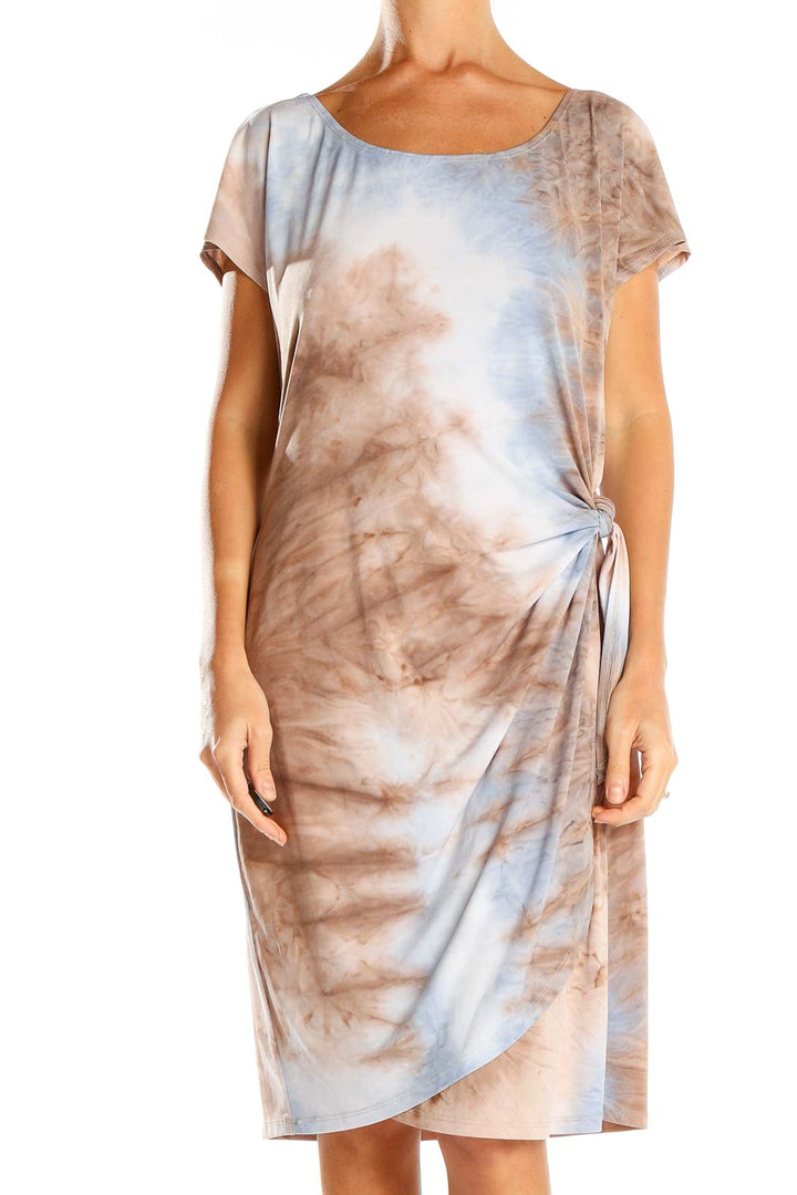 Beige Tie Dye Casual Shirt Dress