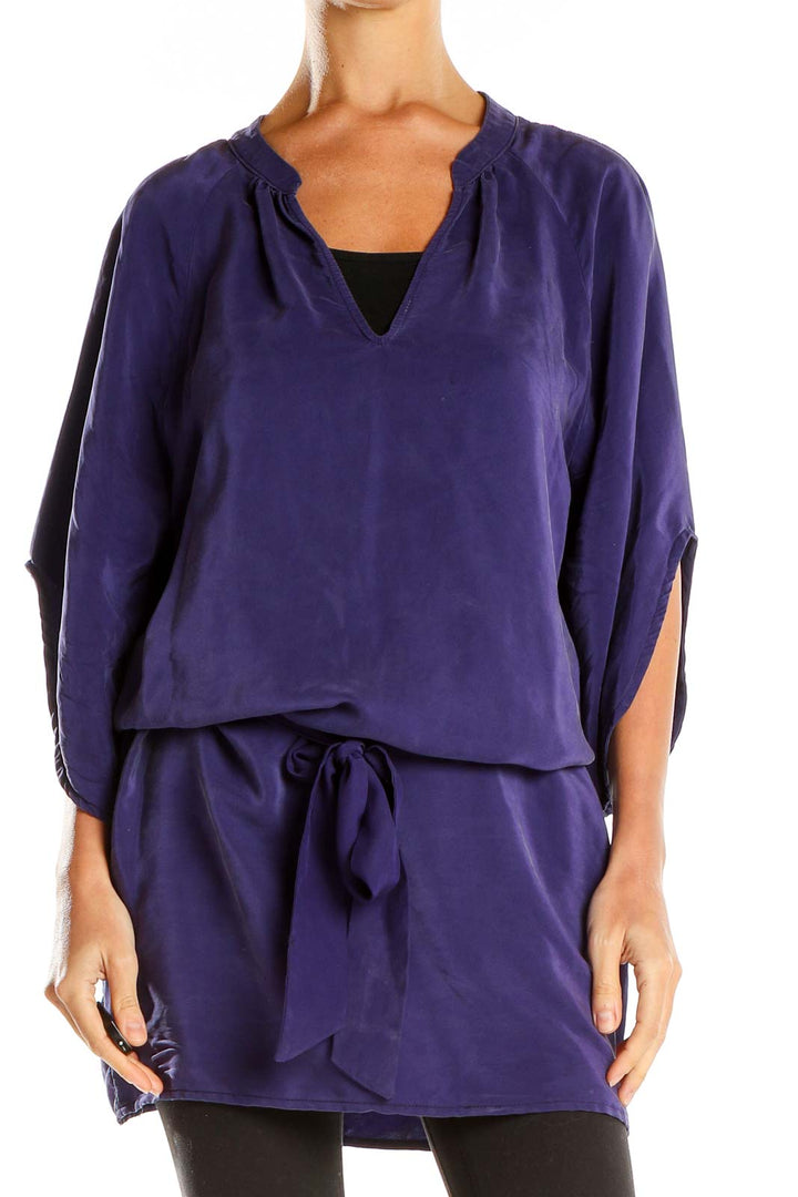 Purple Silk Chic Tie Front Tunic Top