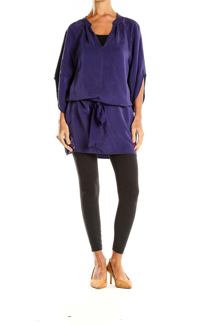 Purple Silk Chic Tie Front Tunic Top