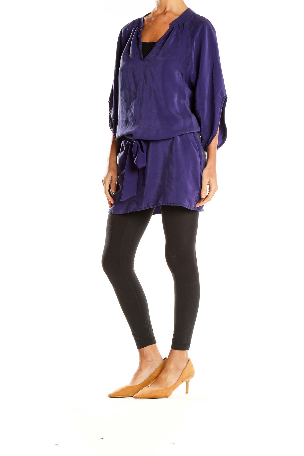 Purple Silk Chic Tie Front Tunic Top