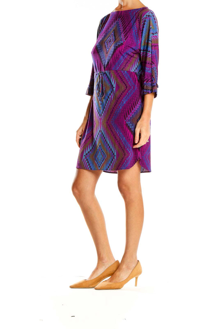 Purple Geometric Print Bohemian A-Line Dress