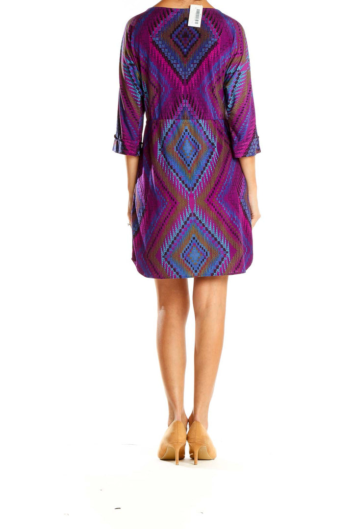 Purple Geometric Print Bohemian A-Line Dress