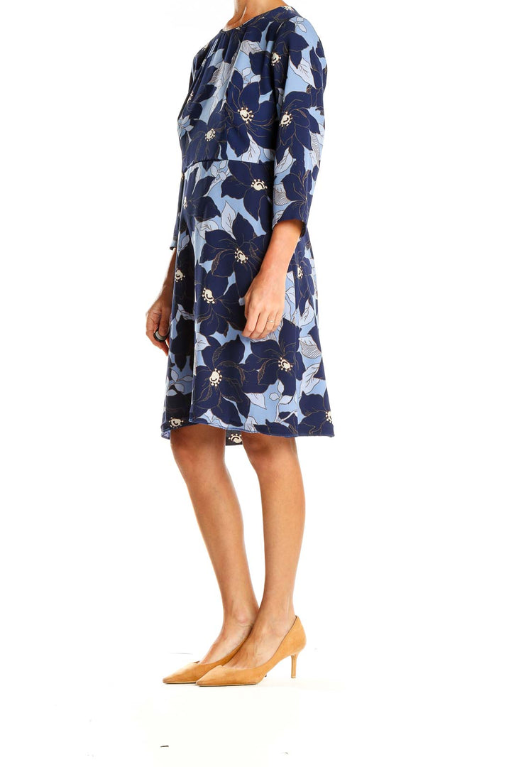 Blue Floral Print Shift Dress