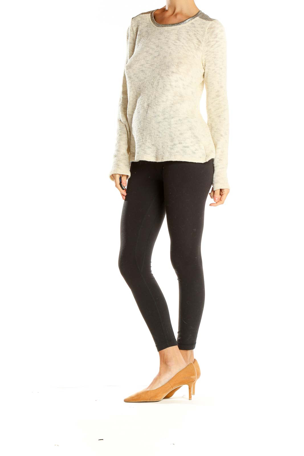 Beige Knit Casual Top