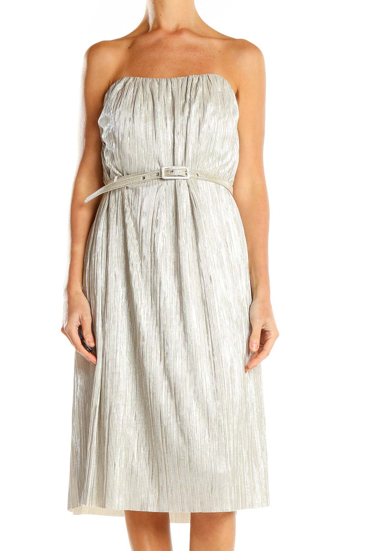 Silver Retro Belted Fit & Flare Dress