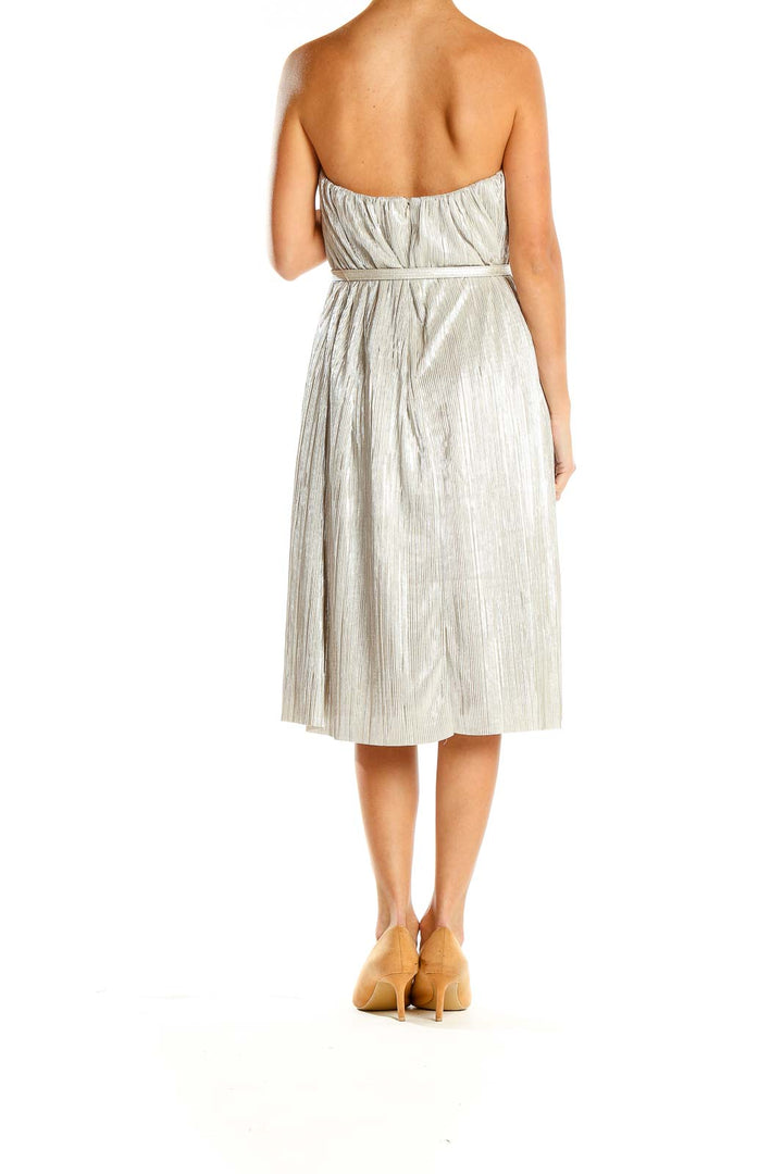 Silver Retro Belted Fit & Flare Dress