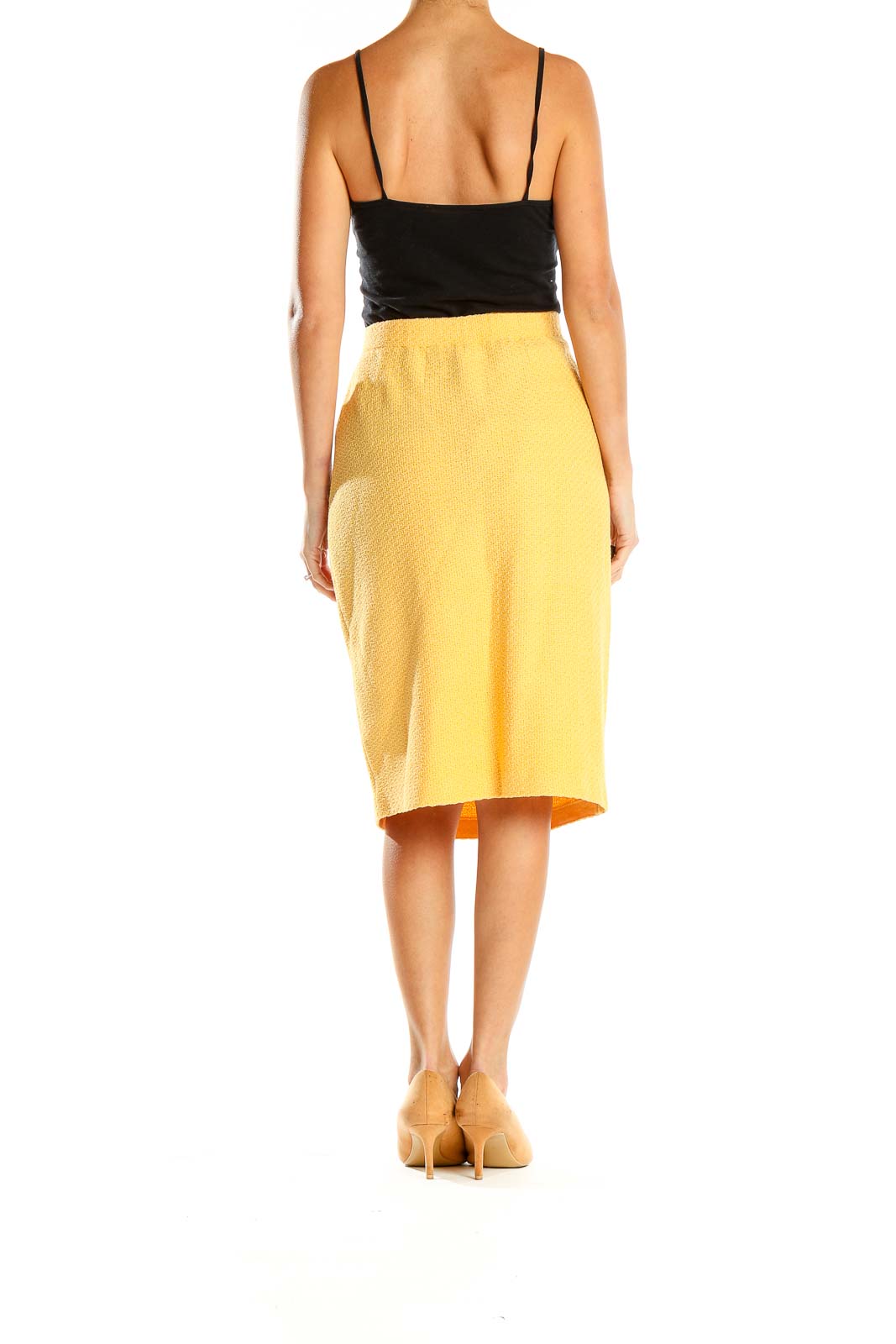 Yellow Textured Classic Pencil Skirt