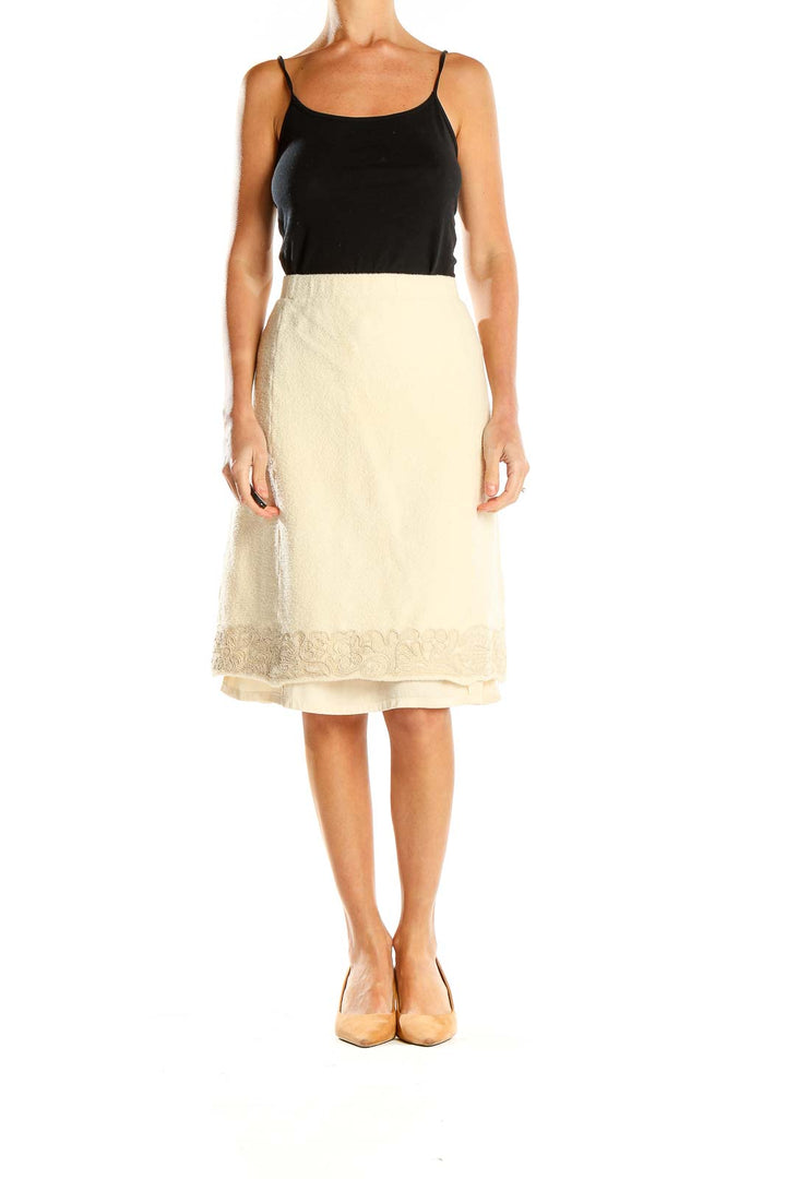 Beige Chic Vintage Embroidered A-Line Skirt