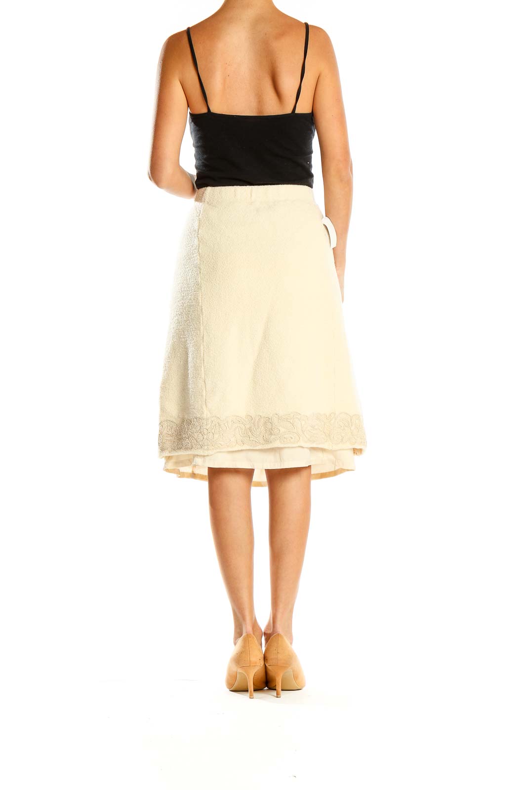 Beige Chic Vintage Embroidered A-Line Skirt