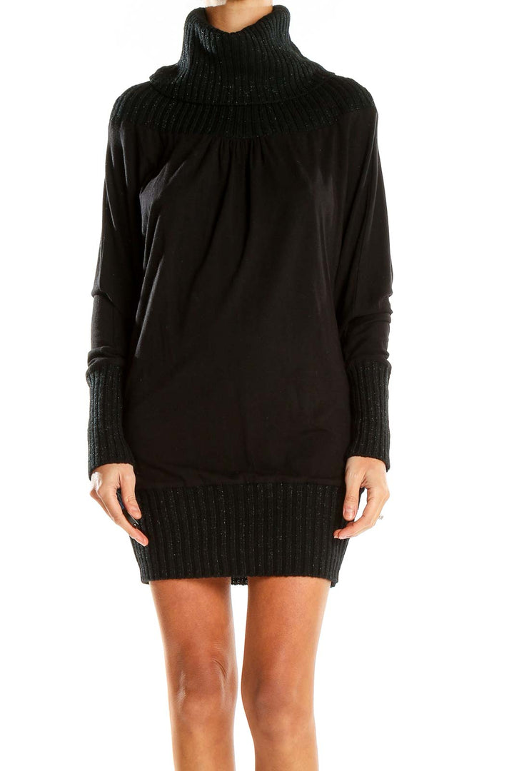 Black Knit Turtleneck Dress