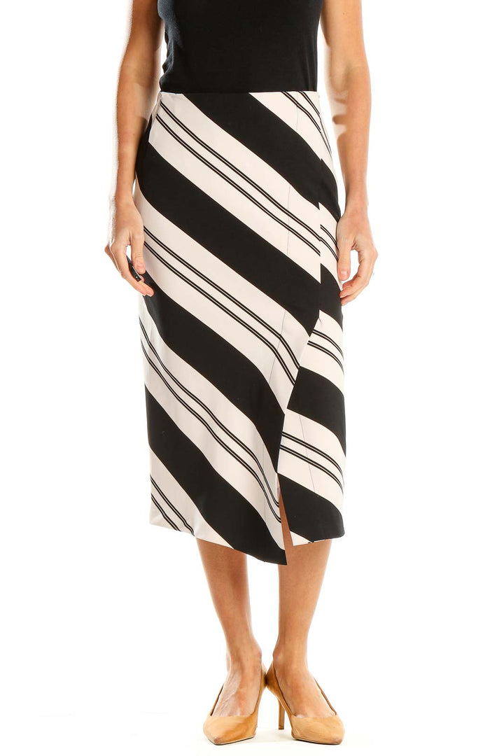 Black White Striped Wrap Skirt