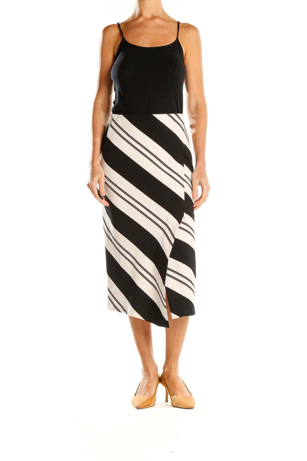 Zara Woman Black and White Striped Midi Skirt - Elegant & Versatile SilkRoll Zara Woman Black and White Striped Midi Skirt - Elegant & Versatile SilkRoll