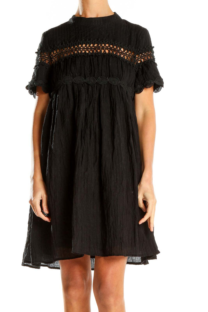 Black Textured Bohemian Babydoll Dress