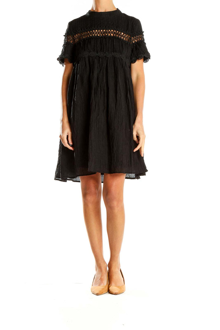 Black Textured Bohemian Babydoll Dress