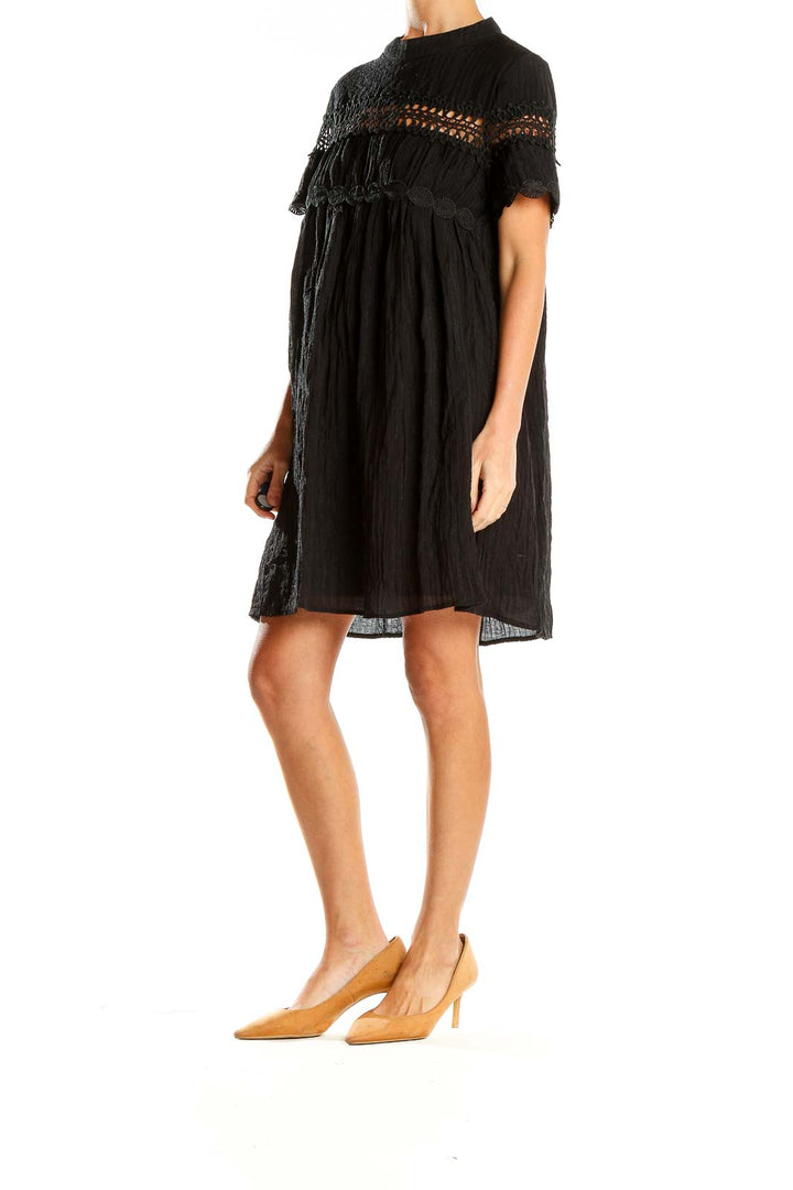 Black Textured Bohemian Babydoll Dress