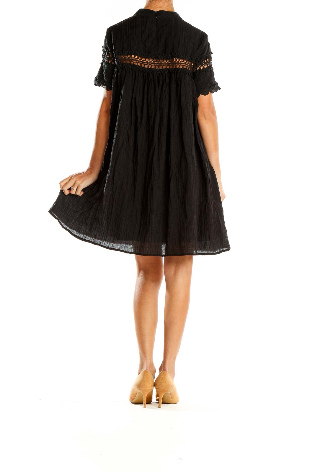 Black Textured Bohemian Babydoll Dress