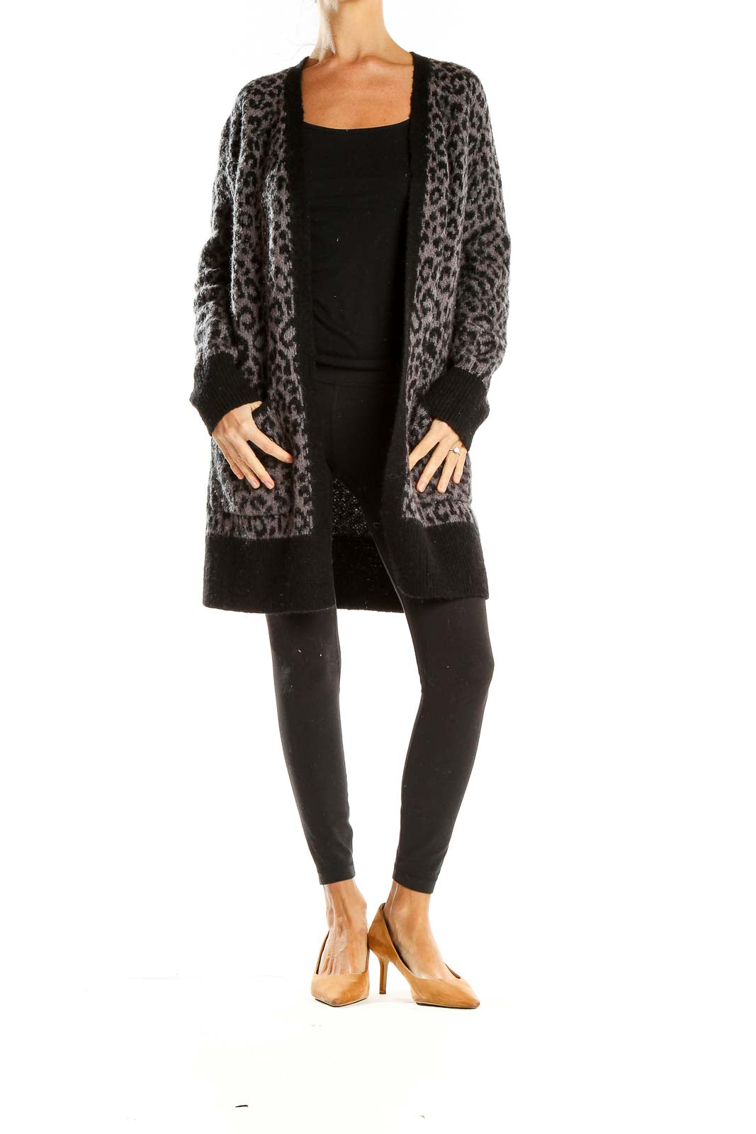 Gray Animal Print Cardigan