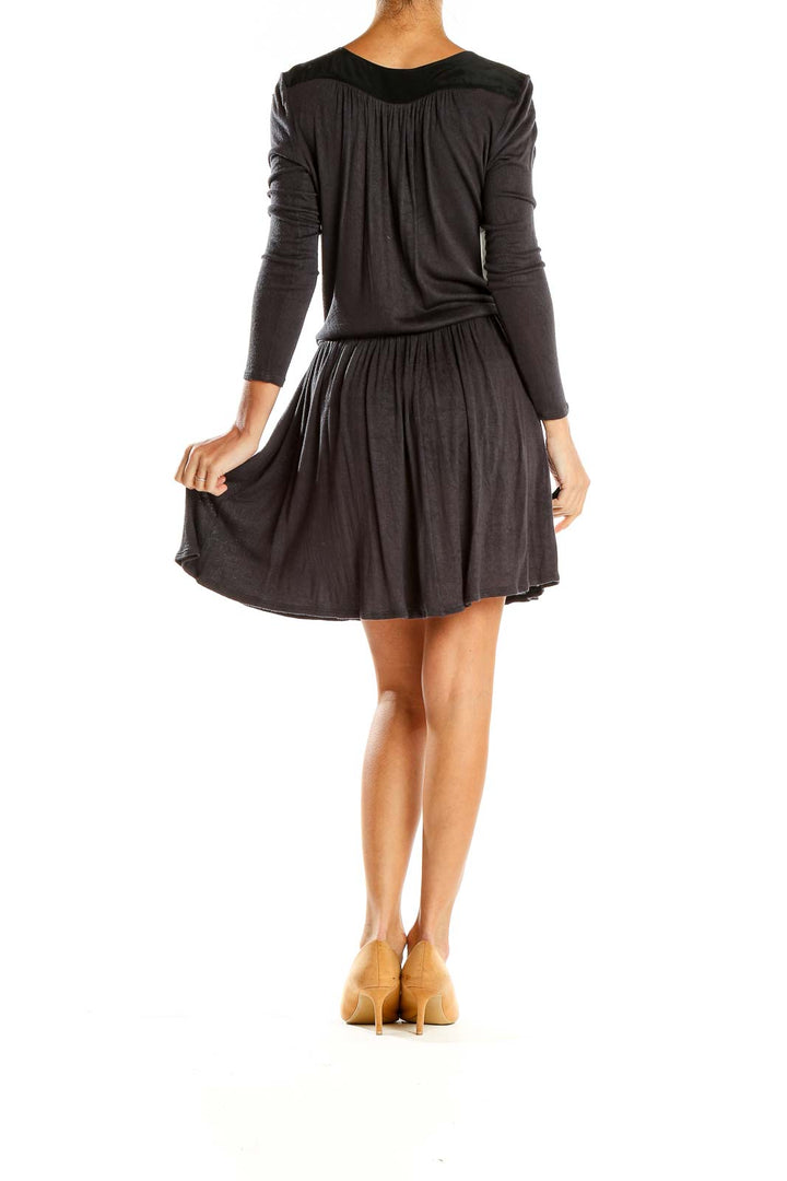 Gray Long Sleeve Fit & Flare Dress