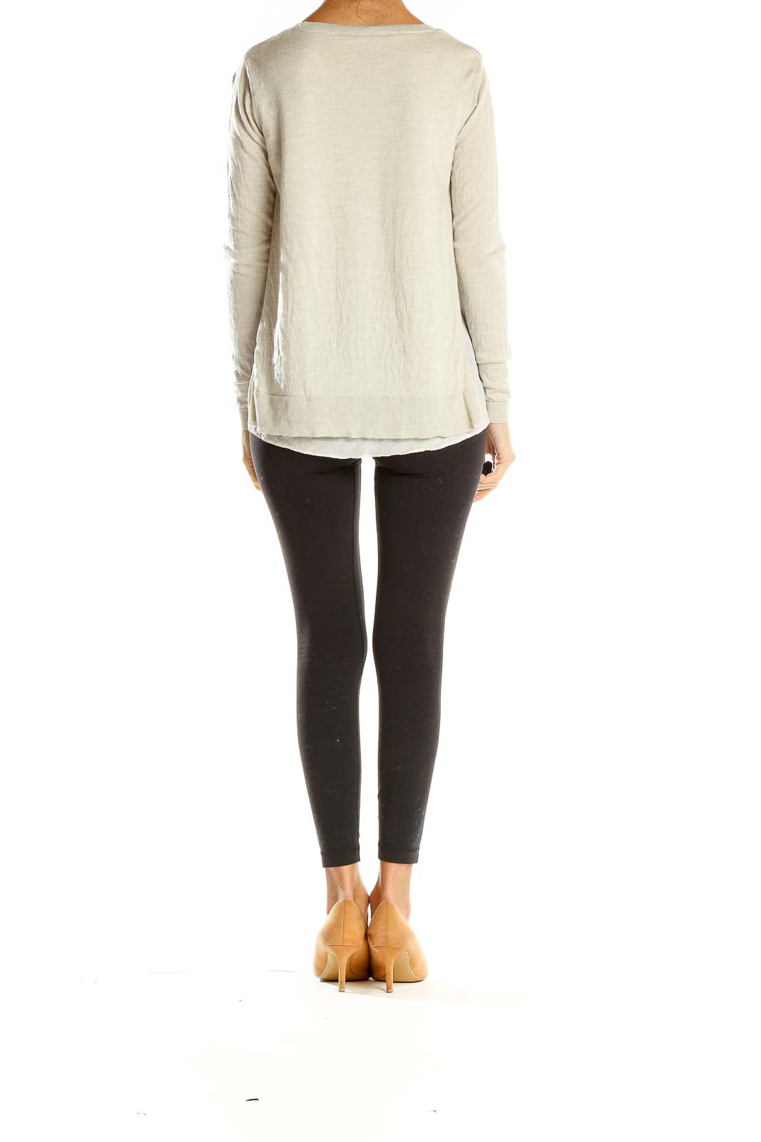 Beige Woven Long Sleeve Top