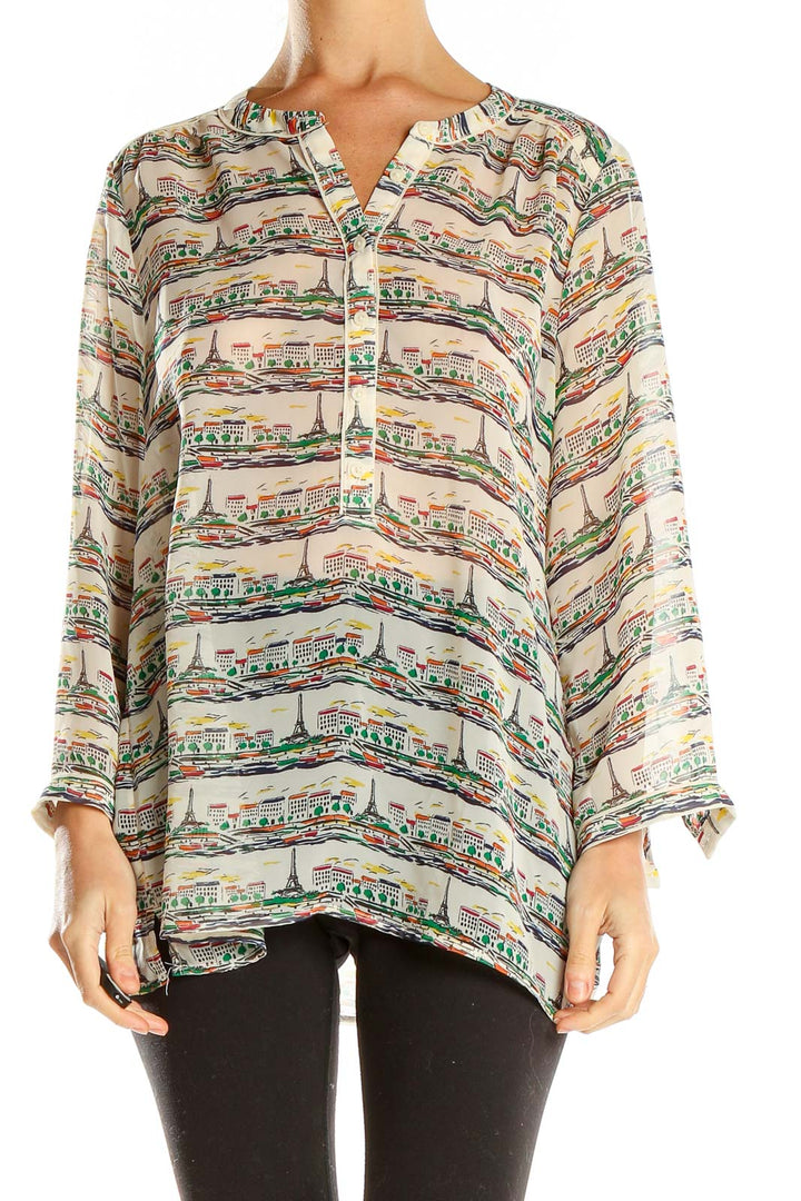 Multicolor Paris Printed Bohemian Blouse