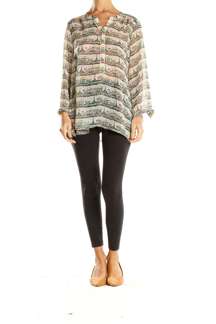 Multicolor Paris Printed Bohemian Blouse