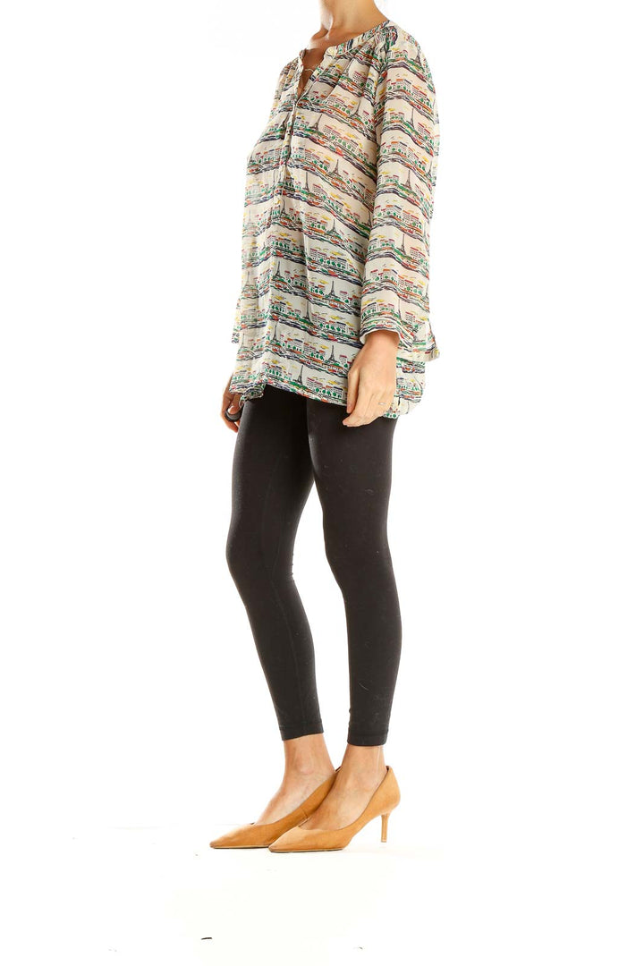 Multicolor Paris Printed Bohemian Blouse