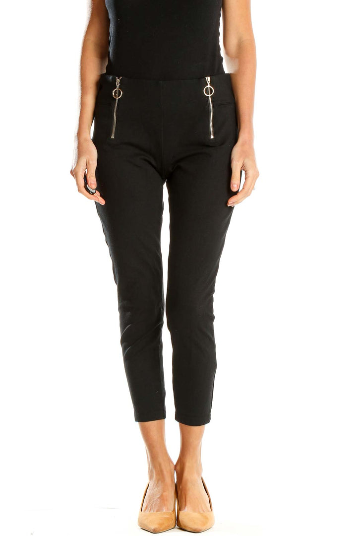 Black Cropped Zipper Skinny Pants