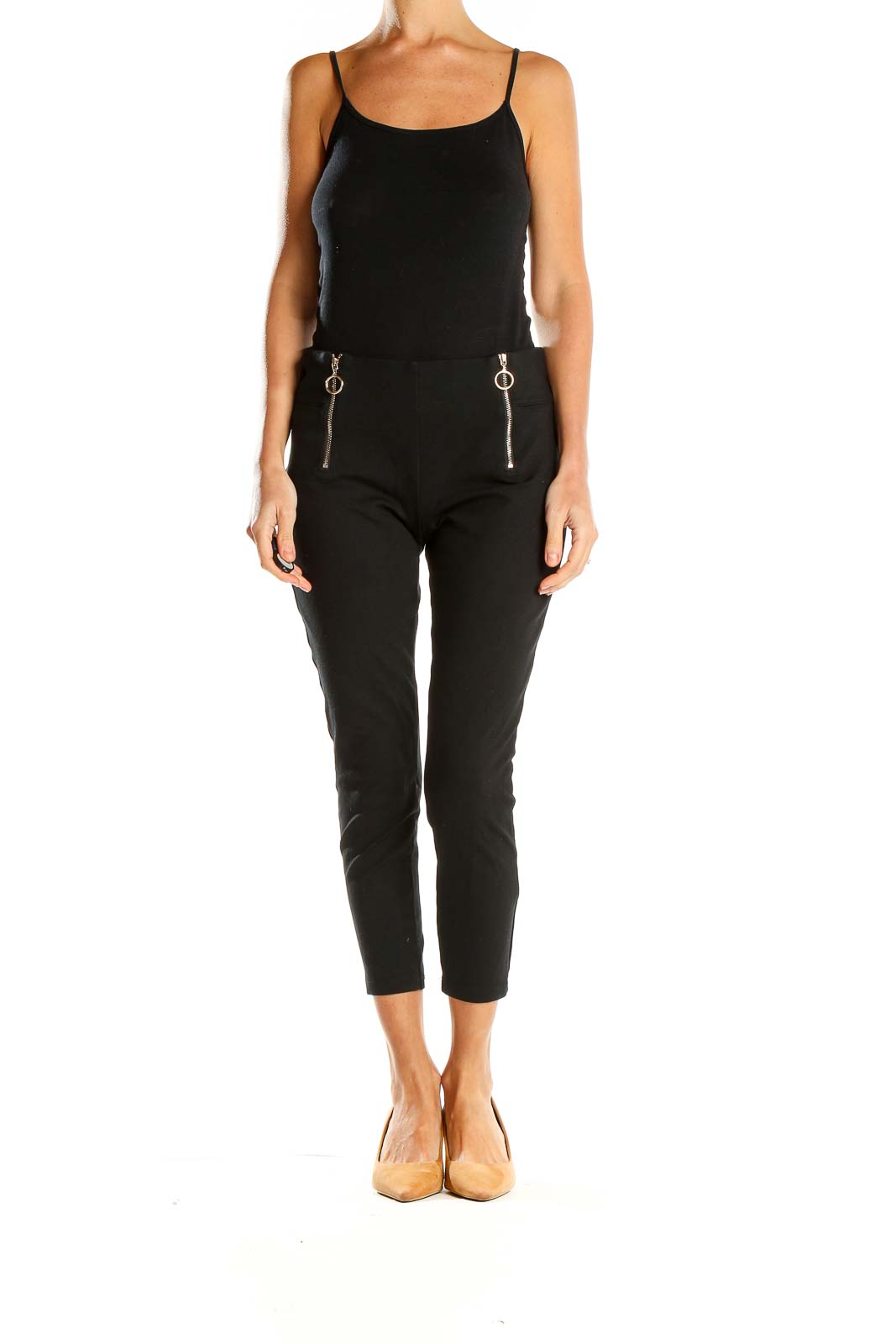 Black Cropped Zipper Skinny Pants