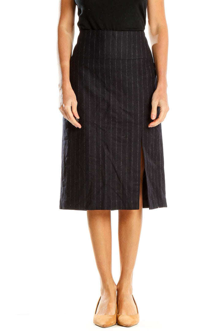 Black Pinstripe Retro A-Line Skirt