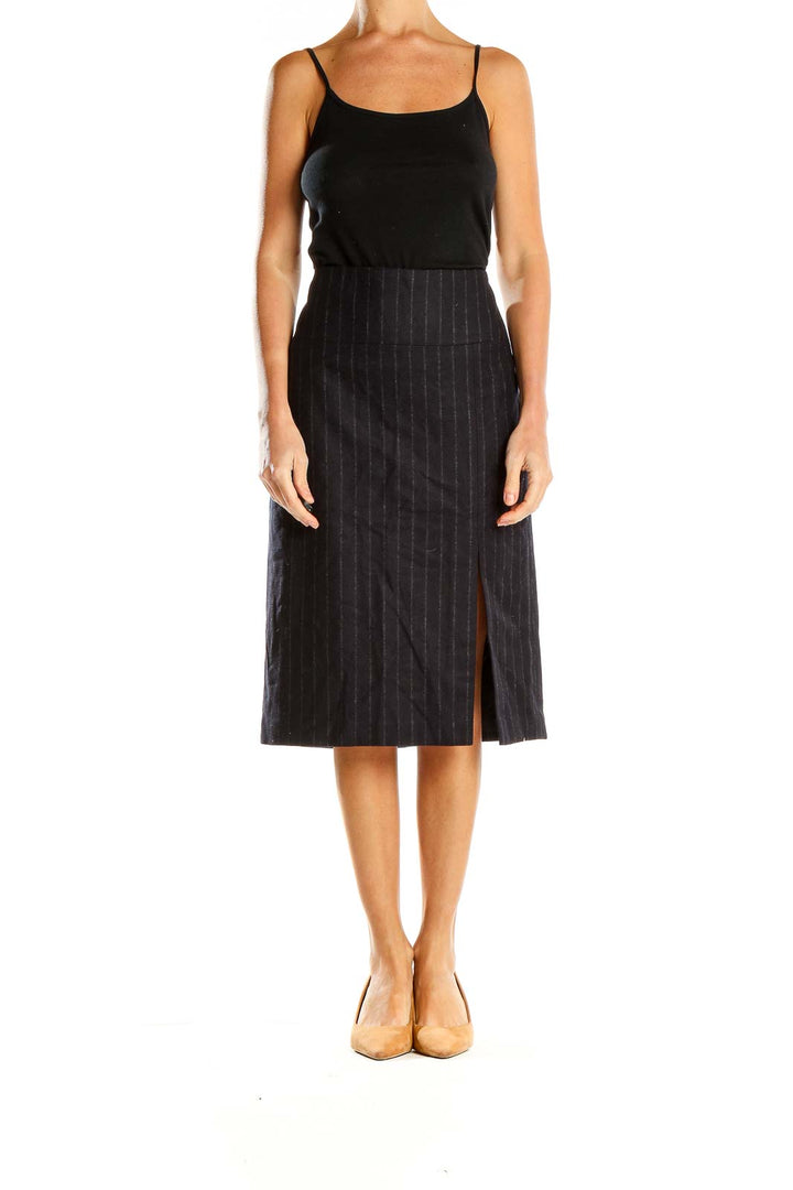 Black Pinstripe Retro A-Line Skirt