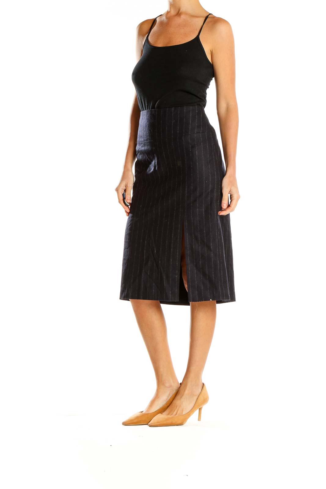 Black Pinstripe Retro A-Line Skirt