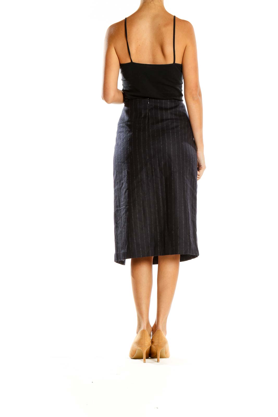 Black Pinstripe Retro A-Line Skirt