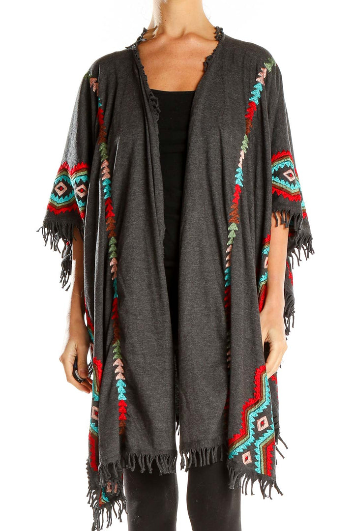 Gray Tribal Embroidered Shawl