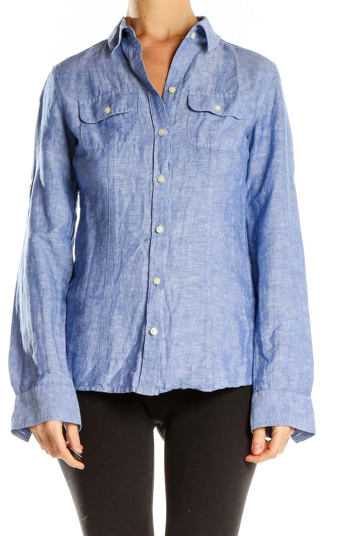 Blue Button Up Top