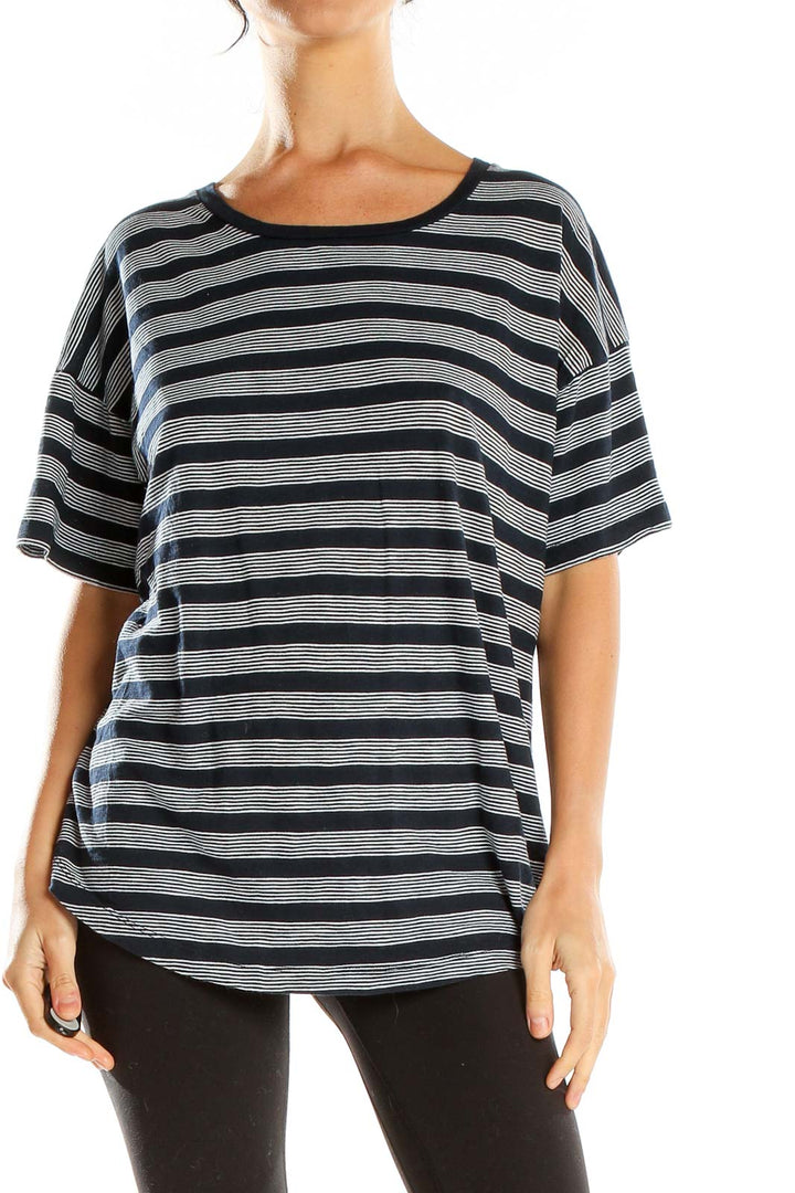 Black Gray Striped Casual T-Shirt